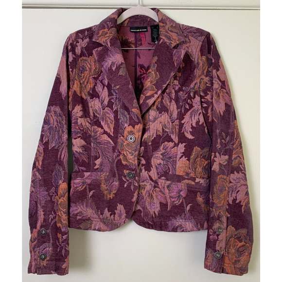 Women's DKNY Jeans Purple Floral Brocade Jacquard Jacket Blazer, Size Small - Picture 1 of 10